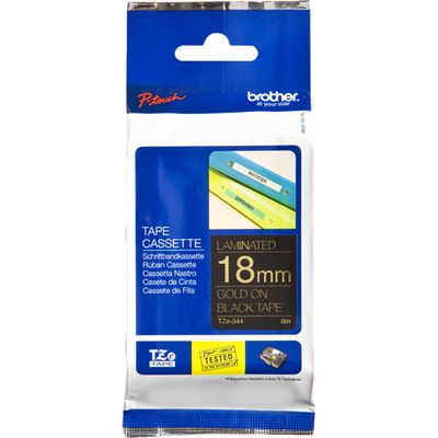 Brother TZe-344 - (18 mm) - Gold auf schwarz - Tape