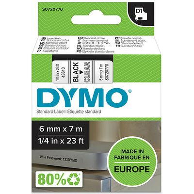 Dymo 43610 (S0720770) - (6 mm) - Schwarz auf transparent - Tape
