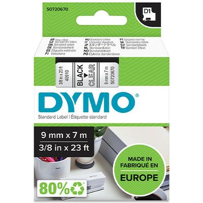 Dymo 40910 (S0720670) - (9 mm) - Schwarz auf transparent - Tape