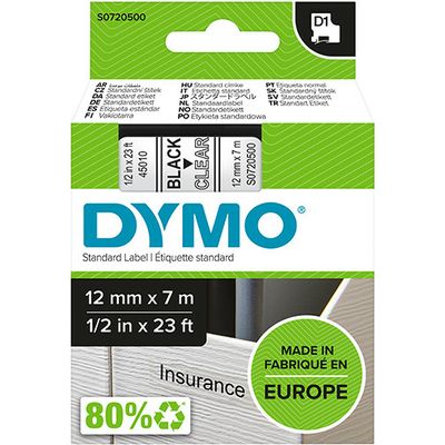 Dymo 45010 (S0720500) - (12 mm) - Schwarz auf transparent - Tape