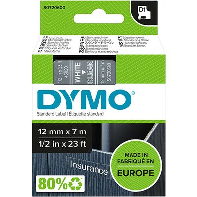 Dymo 45020 (S0720600) - (12 mm) - Weiß auf transparent - Tape