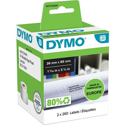Dymo 99012 (S0722400) - (89 mm x 36 mm) 2 rollen - Schwarz auf weiß - Etikett
