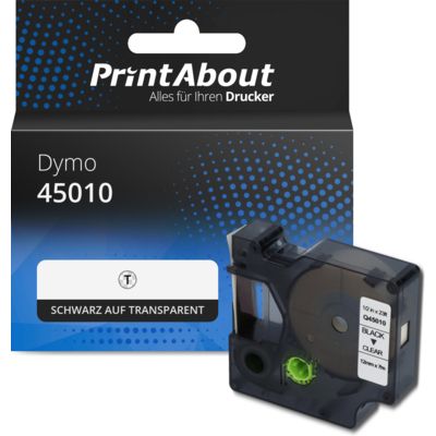 Schriftband kompatibel mit Dymo 45010 (S0720500) - (12 mm) - Schwarz auf transparent
