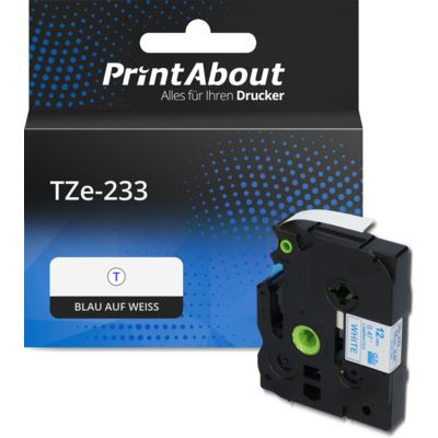 Schriftband kompatibel mit Brother TZe-233 - (12 mm) - Blau auf weiß