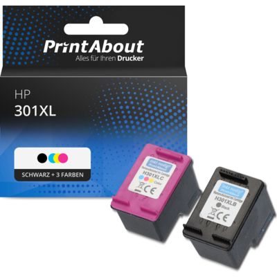 Druckerpatrone kompatibel mit HP 301XL (N9J72AE) - Schwarz + 3 Farben - Multipack - Hohe Kapazität