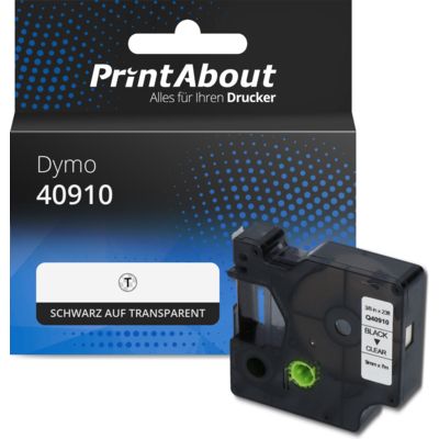 Schriftband kompatibel mit Dymo 40910 (S0720670) - (9 mm) - Schwarz auf transparent