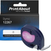 Schriftband kompatibel mit Dymo 12267 (S0721530) - (12 mm) - Schwarz auf transparent