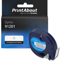 Schriftband kompatibel mit Dymo 91201 (S0721610) - (12 mm) - Schwarz auf weiß