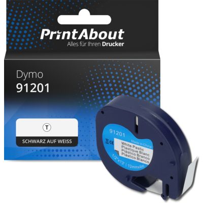 Schriftband kompatibel mit Dymo 91201 (S0721610) - (12 mm) - Schwarz auf weiß