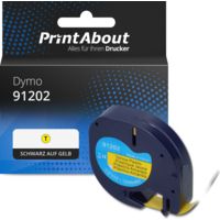 Schriftband kompatibel mit Dymo 91202 (S0721620) - (12 mm) - Schwarz auf gelb