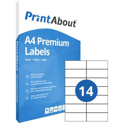 PrintAbout Premium A4-Stickerbogen 14 pro Bogen (105 mm x 42,3 mm)