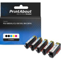 Druckerpatrone kompatibel mit Canon PGI-580XXL PGBK/CLI-581XXL BK/CMYK - 5-Farben - Extra Hoher Kapazität - Mulitpack