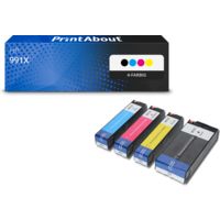 Druckerpatrone kompatibel mit HP 991X (M0K02AE + M0J90/94/98AE) - 4-farbig - Hohe Kapazität - Multipack