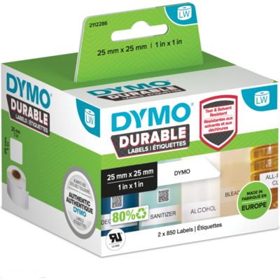 Dymo Durable 2112286 Etikett Schwarz auf Weiß (25 mm x 25 mm)