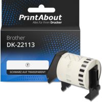 Etikettenrolle kompatibel mit Brother DK-22113 - (62 mm) - Schwarz auf transparent