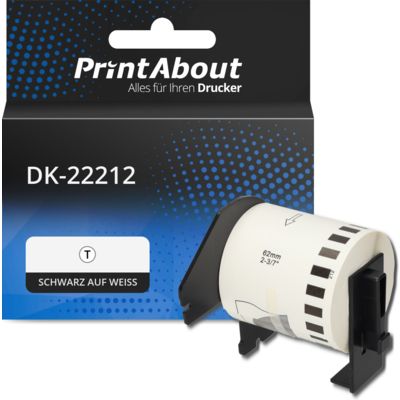 Etikettenrolle kompatibel mit Brother DK-22212 - (62 mm) - Schwarz auf weiß