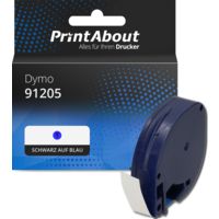 Schriftband kompatibel mit Dymo 91205 (S0721650) - (12 mm) - Schwarz auf blau
