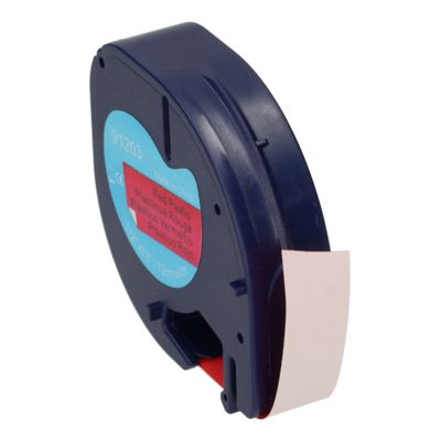 Schriftband kompatibel mit Dymo 91203 - (12 mm) - Schwarz auf rot