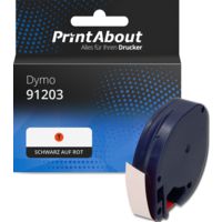 Schriftband kompatibel mit Dymo 91203 - (12 mm) - Schwarz auf rot