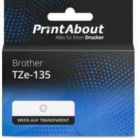 Schriftband kompatibel mit Brother TZe-135 - (12 mm) - Weiß auf transparent