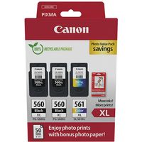 Canon PG-560 + PG-560 + PG-561 photo value pack (PG-560XL) - Schwarz + 3 Farben - Druckerpatrone - Multipack