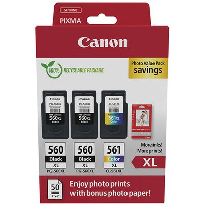 Canon PG-560 + PG-560 + PG-561 photo value pack (PG-560XL) - Schwarz + 3 Farben - Druckerpatrone - Multipack