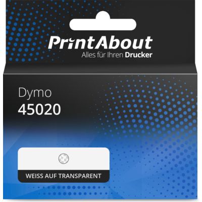 Schriftband kompatibel mit Dymo 45020 (S0720600) - (12 mm) - Weiß auf transparent