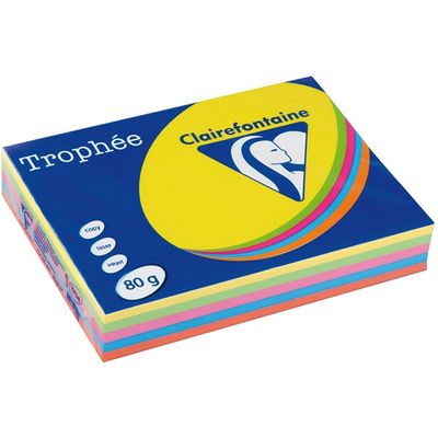 Clairefontaine Multipack intensiv gelb/grün/orange/rosa A4 Buntes Papier 80 g/m² (5x100 Blatt)