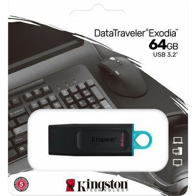 Kingston 64GB USB3.2 Gen 1 DataTraveler Exodia (Black + Teal) - USB-Stick