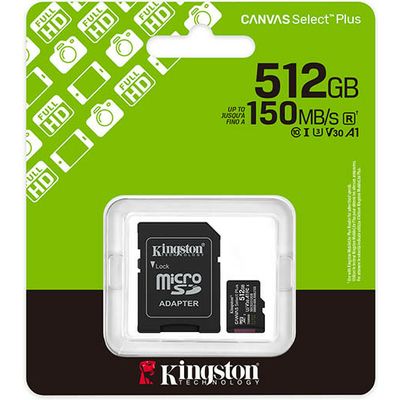 Kingston 512GB microSDXC Canvas Select Plus Gen3 150MB/s A1 Card + Adapter - SD-Karte